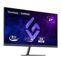 מסך גיימינג בגודל 27" Viewsonic VX2758A-2K-PRO-3 – מסך מחשב שחור מואר המציג פרטי מפרט וגרפיקה סגולה-כחולה על גבי רקע לבן