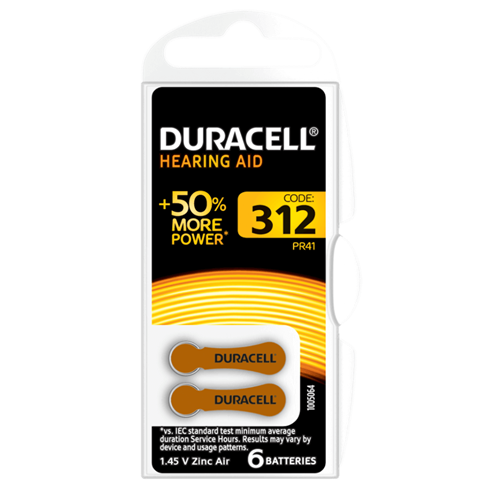 סט 6 סוללות למכשירי שמיעה Duracell 312