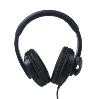 אוזניות למחשב Silver Line HS-009 with USB and Mic – אוזניות שחורות בודדות עם מיקרופון וכבל על רקע לבן