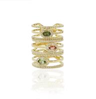 טבעת זהב מעוצבת משובצת באבני טורמלין טבעיות ויהלומים לבנים