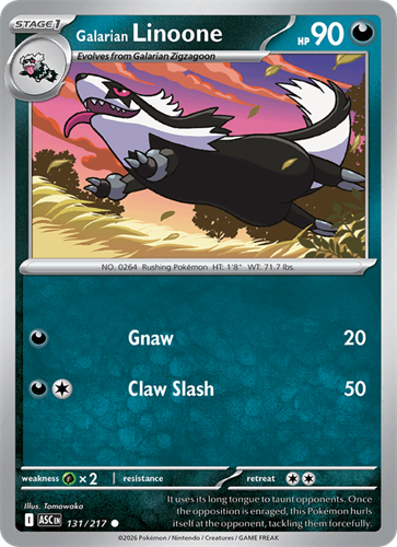 קלף פוקימון בודד single - galarian linoone – Ascended Heroes – 131/217