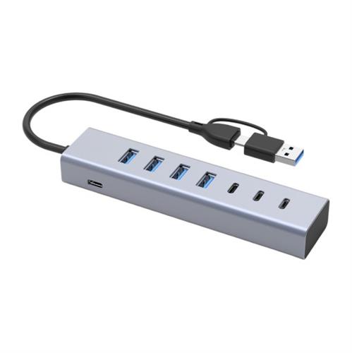 מפצל Solid HB436 7-in-one USB3.0X4 3X Type-C Plus PD 5V 3A