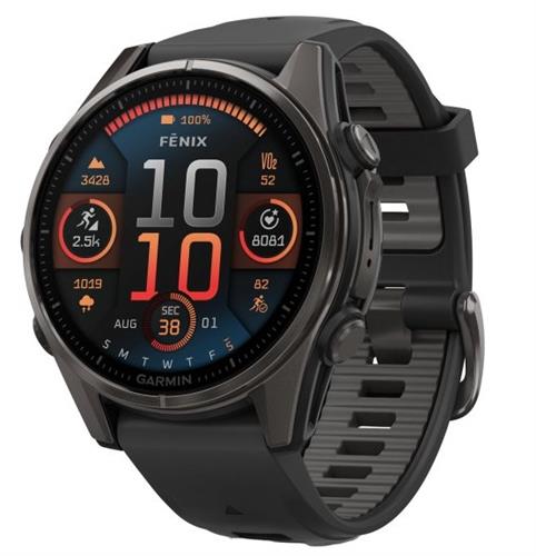 שעון חכם גרמין פניקס 8 Garmin Fenix 8 - AMOLED Sapphire 43mm - קרבון אפור בציפוי DLC עם רצועת סיליקון שחורה