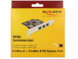 כרטיס הרחבה Delock FireWire PCI Express Card 1394B 9 pin Out And 1394A 6 pin In