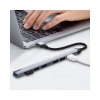מפצל Miracase USB MHUB550 – רכזת USB אפורה המחוברת למחשב נייד עם כבל לבן עם אלחוטי