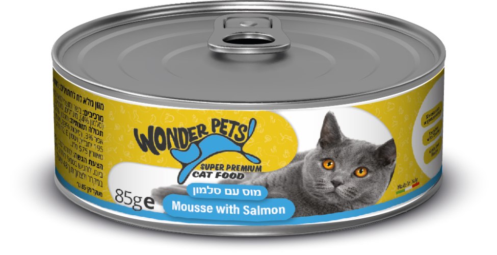 וונדר פטס מעדן לחתול מוס עם סלמון 85 גרם