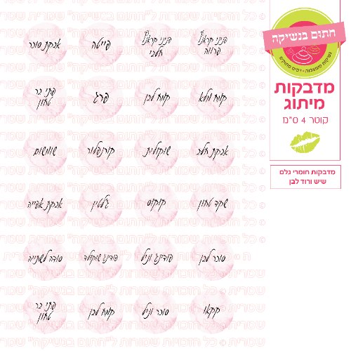 24 מדבקות עגולות חומרי גלם שיש לבן ורוד