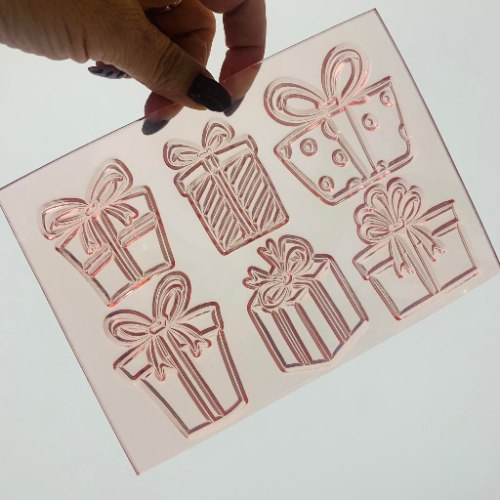 Christmas set of 6 Presents with ribbon  | Flexible Embosser Polymer | New 2021 6 Embosser Stamp