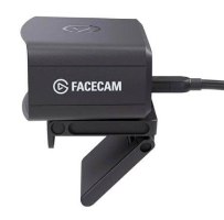 מצלמת רשת Elgato Facecam MK2 – מבט צד על מצלמה שחורה עם כבל USB-C מחובר