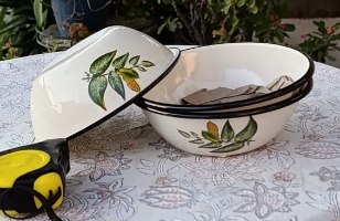 קערת אמייל מעוצבת דוגמת עלים (0.6 ליטר) 🍃 תוצרת אוקראינה - במבצע!