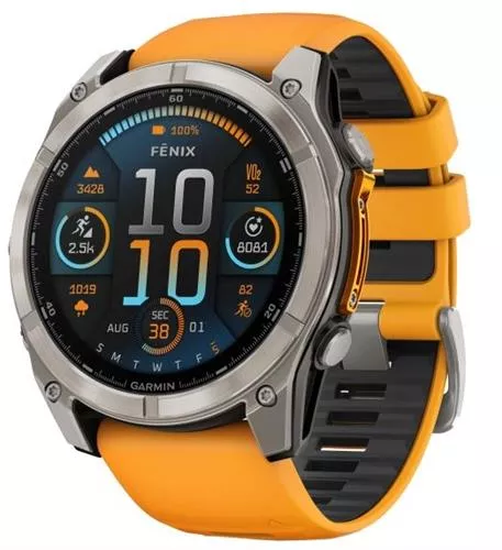 שעון חכם גרמין פניקס 8 Garmin Fenix 8 - AMOLED Sapphire 51mm - טיטניום עם רצועת סיליקון כתומה