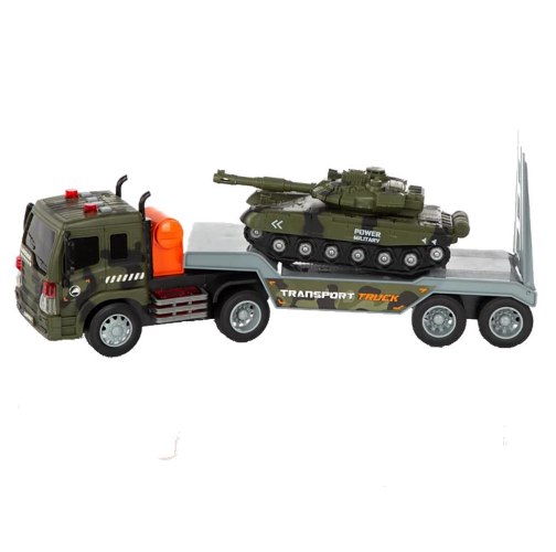 משאית גרר צבאי ירוקה + טנק אורות וצלילים 1:16