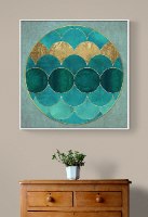 "Turquoise luxury" תמונת קנבס מרובעת בעיצוב יוקרתי של אבסטרקט גיאומטרי מעגלי בצבע טורקיז זהב ותכלת
