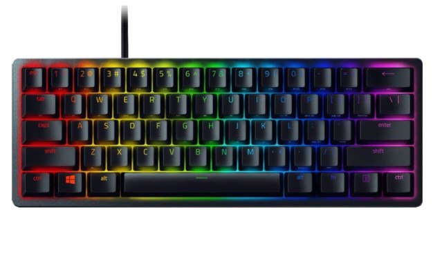 מקלדת גיימינג קומפקטית Razer Huntsman Mini Purple Switch עם מתגים אופטיים קליקיים