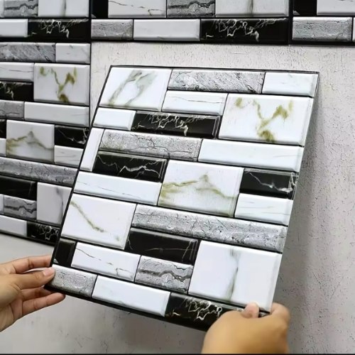 מארז אריחי טפט בעיצוב אבן 3D לקיר עם דבק מובנה להתקנה עצמית במגוון עיצובים
