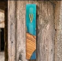 מזוזה 15 ס"מ –  ים תיכוני כחול ועץ זית