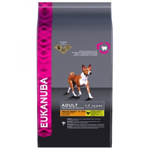 יוקנובה בוגרים מדיום עוף ואורז 15 קג - EUKANUBA MEDIUM BREED CHICKEN AND RICE 15 KG