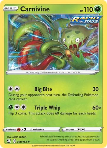 קלף בודד single פוקימון - carnivine - Battle Styles - 009/163