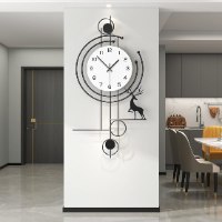 שעון קיר פרזול דקורטיבי מודרני מתכת שחורה עם אלמנט גיאומטרי ואיילים, חוגה בצבע לבן 100\52 ס"מ