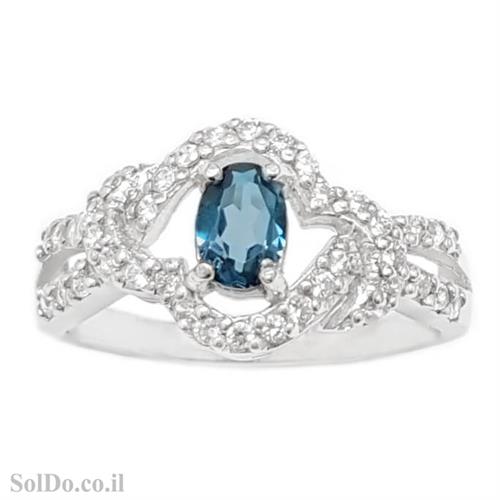 טבעת מכסף משובצת אבן טופז כחולה  וזרקונים RG8794 | תכשיטי כסף 925 | טבעות כסף