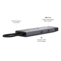 רכזת Tp-Link UH5020C USB Type-C 5-IN-1 Hub – HDMI רכזת אפורה עם יציאות USB-C ו-PD מתוארות וכבל מאוחסן
