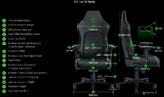 תרשים מידות כיסא Iskur V2 מבית Razer 