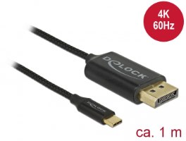 כבל מתאם Type-C זכר לחיבור DisplayPort זכר באורך 1 מטר Delock USB cable 4K 60Hz coaxial