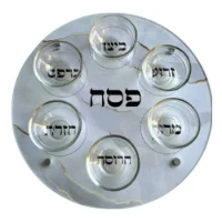 צלחת פסח מעץ טבעי דמוי שיש שחור/לבן + צלוחיות