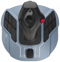 ג'ויסטיק טיסה Thrustmaster TCA SideStick Airbus Edition PC – פריט בודד בצבע אפור-כחול ושחור עם כפתורים המונח על רקע לבן