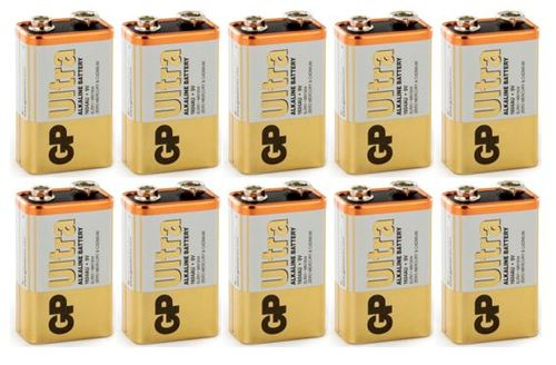 10 סוללות מלבניות 9V לא נטענות Ultra Alkaline של חברת GP