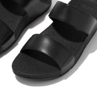 לולו סלייד עור שחור רצועות חלקות פיטפלופ FITFLOP