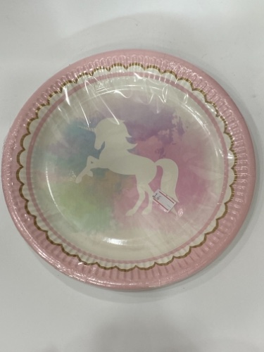 צלחות נייר 8 יח חד קרן ורוד