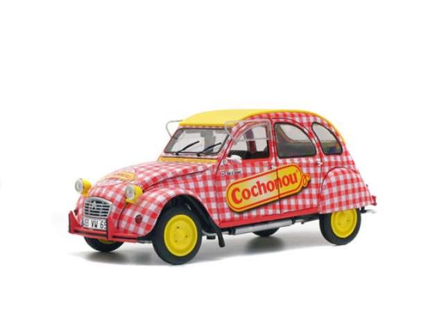 דגם מכונית סיטרואן דשבו לבן אדום 1:18 Citroen 2CV COCHONOU CLOSED ROOF 1959 מבית Solido