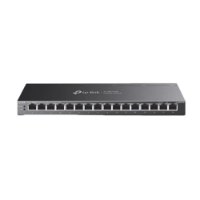 מתג Tp-Link L-SG116P Giga 16POE+ 120W – מתג רשת כהה עם 16 חיבורי רשת קדמיים על רקע לבן