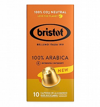 100 קפסולות אלומניום תואם נספרסו Bristot 100% arabica חוזק 6