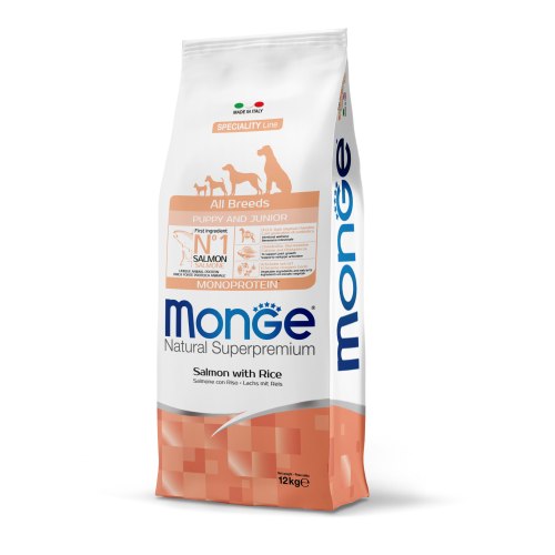 מונג גור סלמון 12 קג -  MONGE ALL BREED PUPPY SALMON RICE 12K