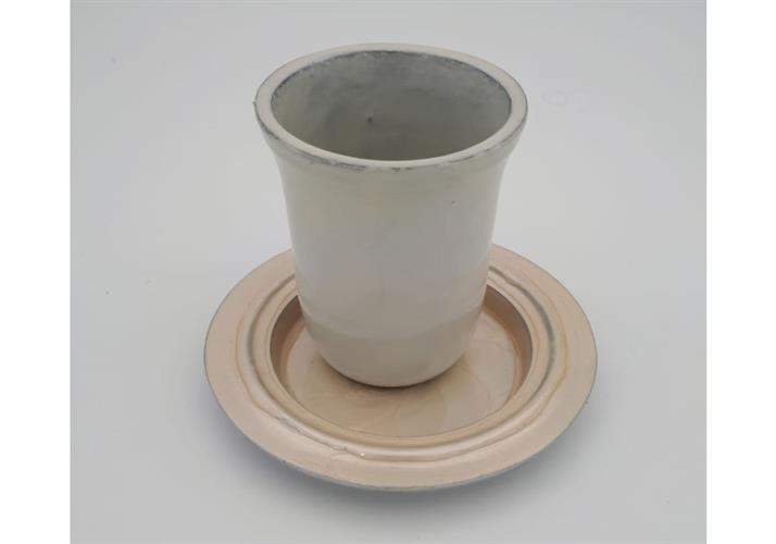 גביע קידוש אלומיניום עם ציפוי אמייל צבע קרם/אפור