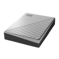 כונן חיצוני Western Digital 3.0 Ultra 4TB – יחידה אחת בצבע כסף ושחור עם פסים אלכסוניים בחלק העליון
