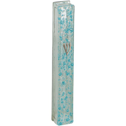 15 cm glass mezuzah "turquoise bubbles" with silicone stopper