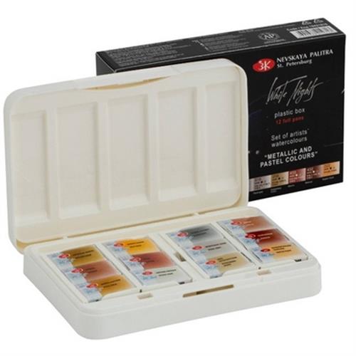 סט צבעי מים לילות לבנים 12 קוביות גוונים מטאליים