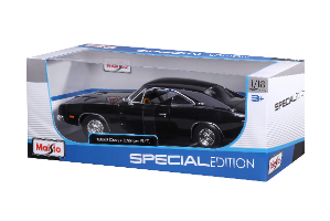 דגם מכונית דודג' צ'ארג'ר שחור - Maisto 1969 Dodge Charger R/T Black  1:18