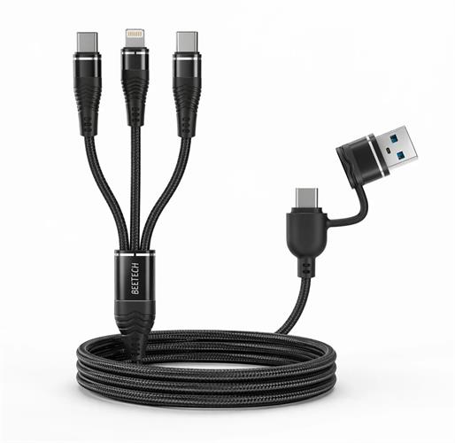 כבל טעינה 3 ב-1 מחיבור Type-C/USB תומך 100W מבית BeeTech