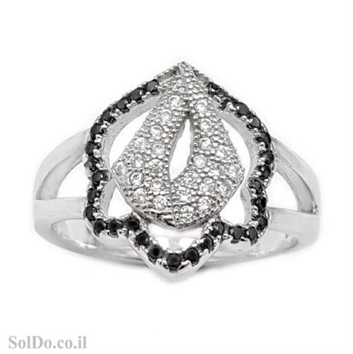 טבעת מכסף משובצת אבני זרקון שחורות ולבנות RG6061 | תכשיטי כסף | טבעות כסף