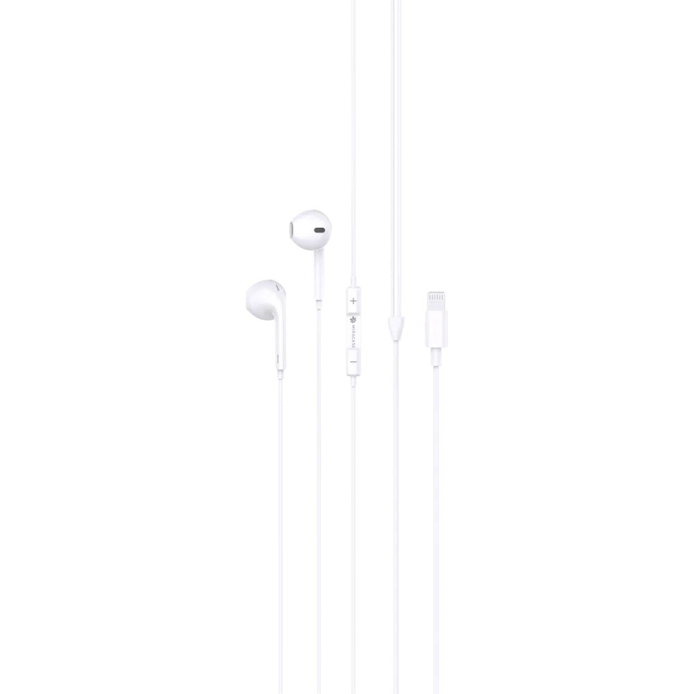 אוזניה חוטית Miracase MEL310 Lightning – אוזניית פריט בודד לבנה עם כפתורי ווליום וחיבור לייטנינג אלחוטית