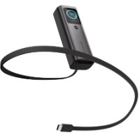 סוללה ניידת Miracase MPB20RC165W – פריט בודד אפור כהה עם מסך וכבל USB-C המשתלשל ממנו עם אלחוטי