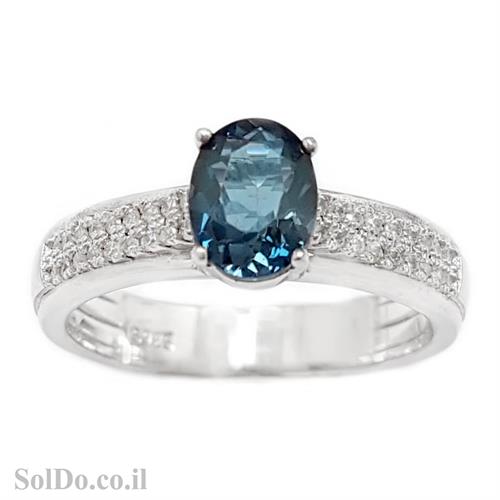 טבעת מכסף משובצת אבן טופז כחולה  וזרקונים RG6070 | תכשיטי כסף 925 | טבעות כסף