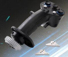 בקר טיסה ללא בסיס Thrustmaster Sol-R 3 AVA Add-On Grip PC – ידית הבקר השחורה מוצגת לצד שני תומכים אפורים