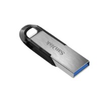 זיכרון נייד SanDisk Ultra Flair USB 3.0 512GB – פריט בודד בצבע כסף ושחור עם מחבר כחול על רקע לבן
