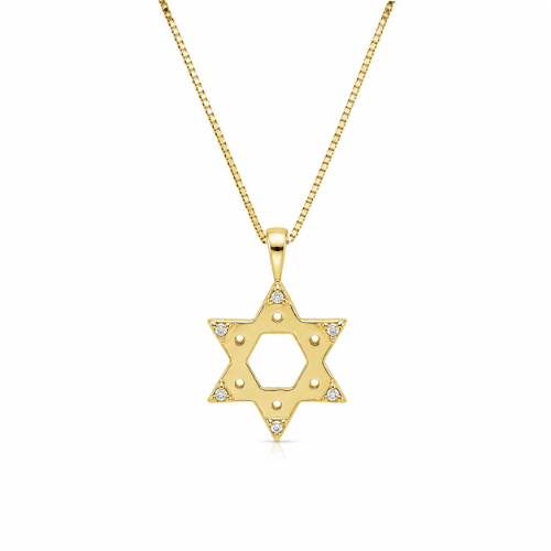 שרשרת ותליון מגן דוד ויהלומים 0.03 קראט