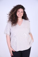חולצת שימי פס תחרה אבן